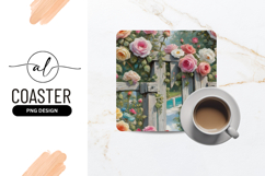 Roses Over Wooden Fence Square Coaster Png Product Image 1