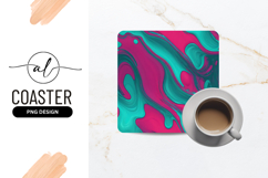 Pink And Teal Abstract Swirls Square Coaster Product Image 1