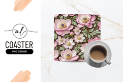Pink Anemone Flowers On Wood Square Coaster Product Image 1
