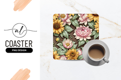 Sunflowers And Pink Flowers On Wood Texture Product Image 1
