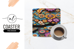 Floral Texture Colorful Artistic Square Coaster Png Product Image 1