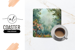 Watercolor Snowy Forest Square Coaster Design Product Image 1
