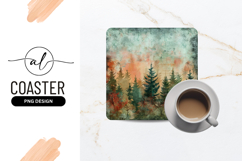 Textured Forest Scene Autumnal Square Coaster Design Product Image 1