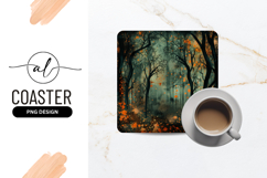 Spooky Forest Autumnal Grunge Square Coaster Design Product Image 1