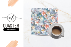 Floral Square Coaster Design Pink Pastel Flowers Product Image 1