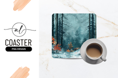 Illustrated Snowy Forest Scene With Orange Bushes Product Image 1
