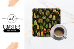 Hand Drawn Autumn Trees Seamless Pattern Square Coaster Product Image 1
