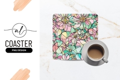 Floral Stained Glass Pattern Square Coaster Png Product Image 1