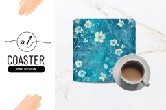 Floral Ornaments On Aqua Textured Square Coaster Product Image 1