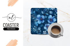 Blue Floral Watercolor Pattern For Square Coaster Product Image 1
