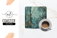 Misty Forest Birch Trees Square Coaster Design Product Image 1
