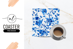 Blue Floral Pattern For Square Coaster Product Image 1
