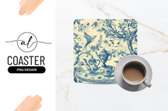 Blue Tea Party Bird Floral Pattern Square Coaster Design Product Image 1