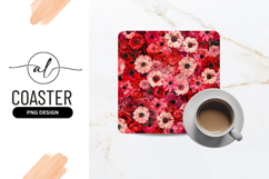 Red And Pink Floral Square Coaster Pattern Product Image 1