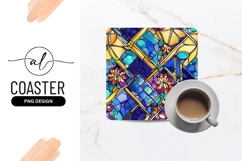 Vibrant Floral Stained Glass Style Square Coaster Product Image 1