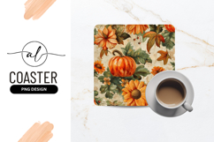 Autumnal Floral Pumpkin Square Coaster Background Product Image 1