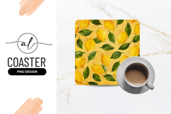 Watercolor Lemon And Leaf Seamless Square Coaster Product Image 1