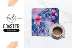 Tropical Floral Watercolor Pattern For Square Coaster Product Image 1