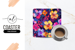 Vibrant Watercolor Floral Pattern For Square Coaster Product Image 1