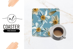 Blue and White Daffodil Floral Pattern on Light Blue Product Image 1