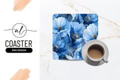 Blue Poppy Floral Pattern with Gold Centers Square Coaster Product Image 1