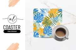Tropical Leaf Pattern in Blue Green and Orange Product Image 1