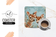 Two Fawn Deer in Floral Surroundings Watercolor Illustration Product Image 1