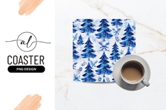 Watercolor Blue Christmas Trees and Winter Foliage Pattern Product Image 1