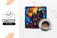 Stained Glass Haunted House with Moon and Trees Halloween Product Image 1