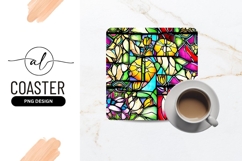 Vibrant Floral Stained Glass Square Coaster Png Product Image 1