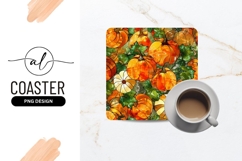 Stained Glass Pumpkins and Leaves Square Coaster Product Image 1