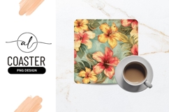 Tropical Hibiscus Flowers and Leaves Pattern on Blue Product Image 1