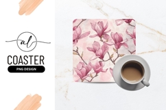 Watercolor Magnolia Flowers Pattern on Pink Background Product Image 1