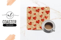 Red Watercolor Hearts on Crumpled Beige Paper Background Product Image 1