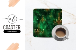 Gold Chandeliers on Emerald Green Background with Sparkling Product Image 1