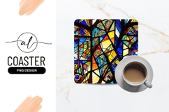 Colorful Stained Glass Window Square Coaster Png Product Image 1