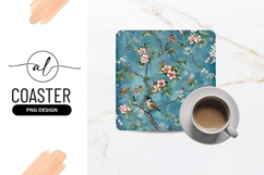 Floral Pattern with Birds and Blossoms on Teal Background Product Image 1