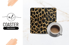 Gold and Black Leopard Print Pattern Square Coaster Png Product Image 1