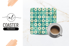 Turquoise and Cream Circle Patterned Square Coaster Png Product Image 1