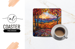 Stained Glass Sunset Landscape with Trees and Colorful Path Product Image 1