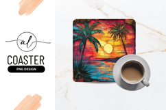Stained Glass Sunset Palm Trees and Ocean with Yellow Sun Product Image 1