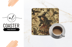 Illustration of a Witch in a Black Hat Surrounded by Birds Product Image 1