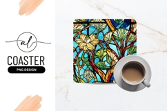 Floral Stained Glass Art Nouveau Square Coaster Png Product Image 1