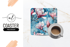 Watercolor Magnolia Flowers on Blue Background Illustration Product Image 1