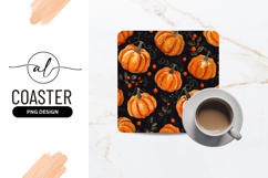 Watercolor Pumpkins with White Dots and Berries on Black Product Image 1