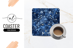 Watercolor Floral Pattern in Indigo Blue with Gold Accents Product Image 1