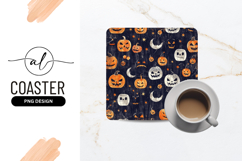 Halloween Pumpkin and Moon Pattern on Dark Blue Background Product Image 1