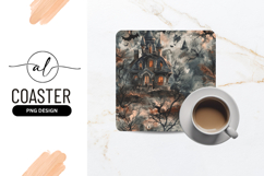 Spooky Watercolor Haunted House with Bats and Bare Trees Product Image 1