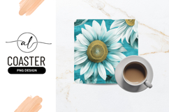 Turquoise and White Sunflower Illustration with Gold Center Product Image 1