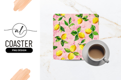Lemon Fruit and Green Leaves Pattern on Pink Background Product Image 1